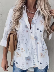 Floral Print Button Up Long Sleeve Blouse