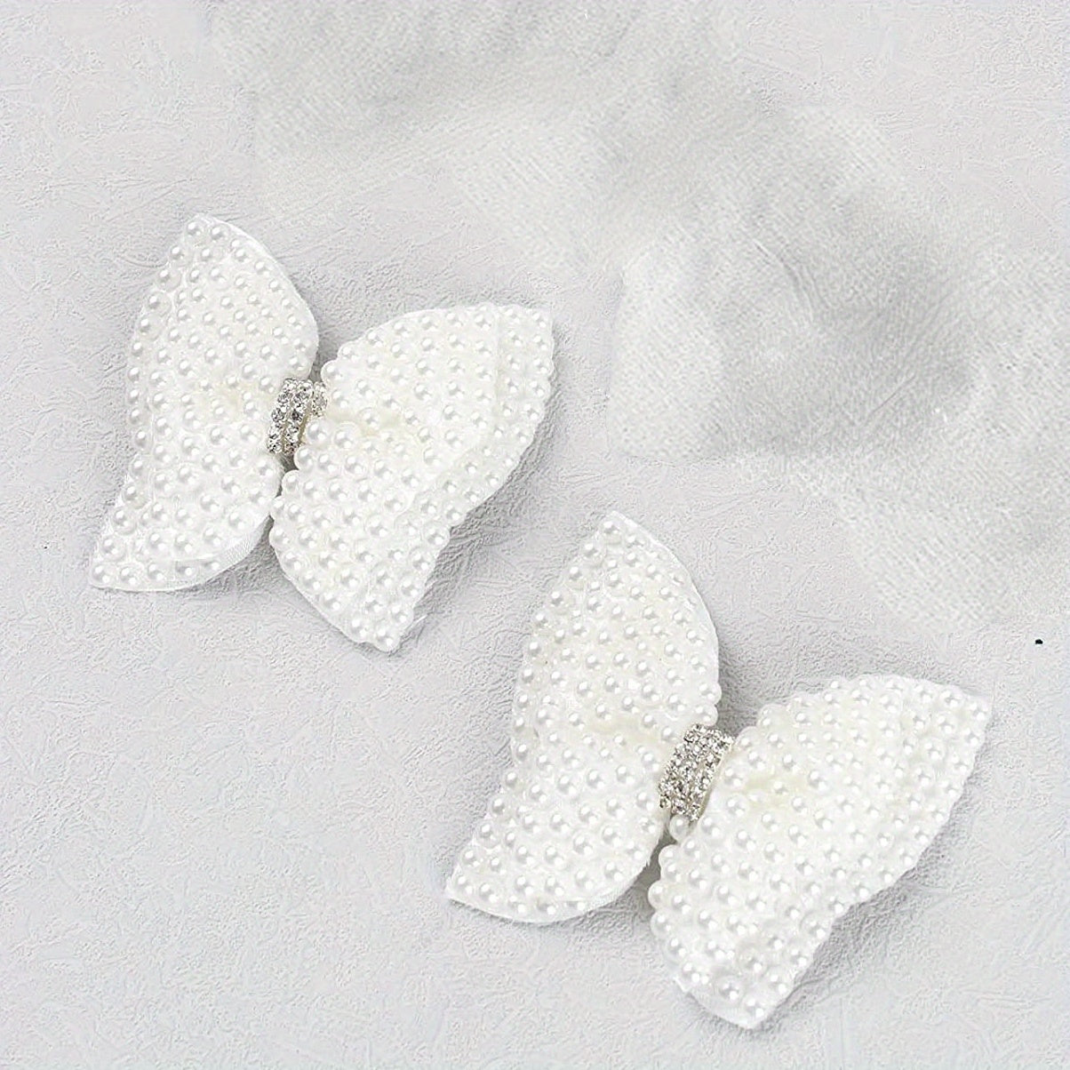 2pcs Faux Pearl Bow Hair Clips Set Decorative Hair Accessories Girls