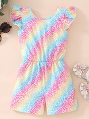 Toddler Girls Colorful Leopard Ruffle Trim Backless Rompers Jumpsuits