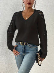 Women's V Neck Cutout Shoulder Sweater