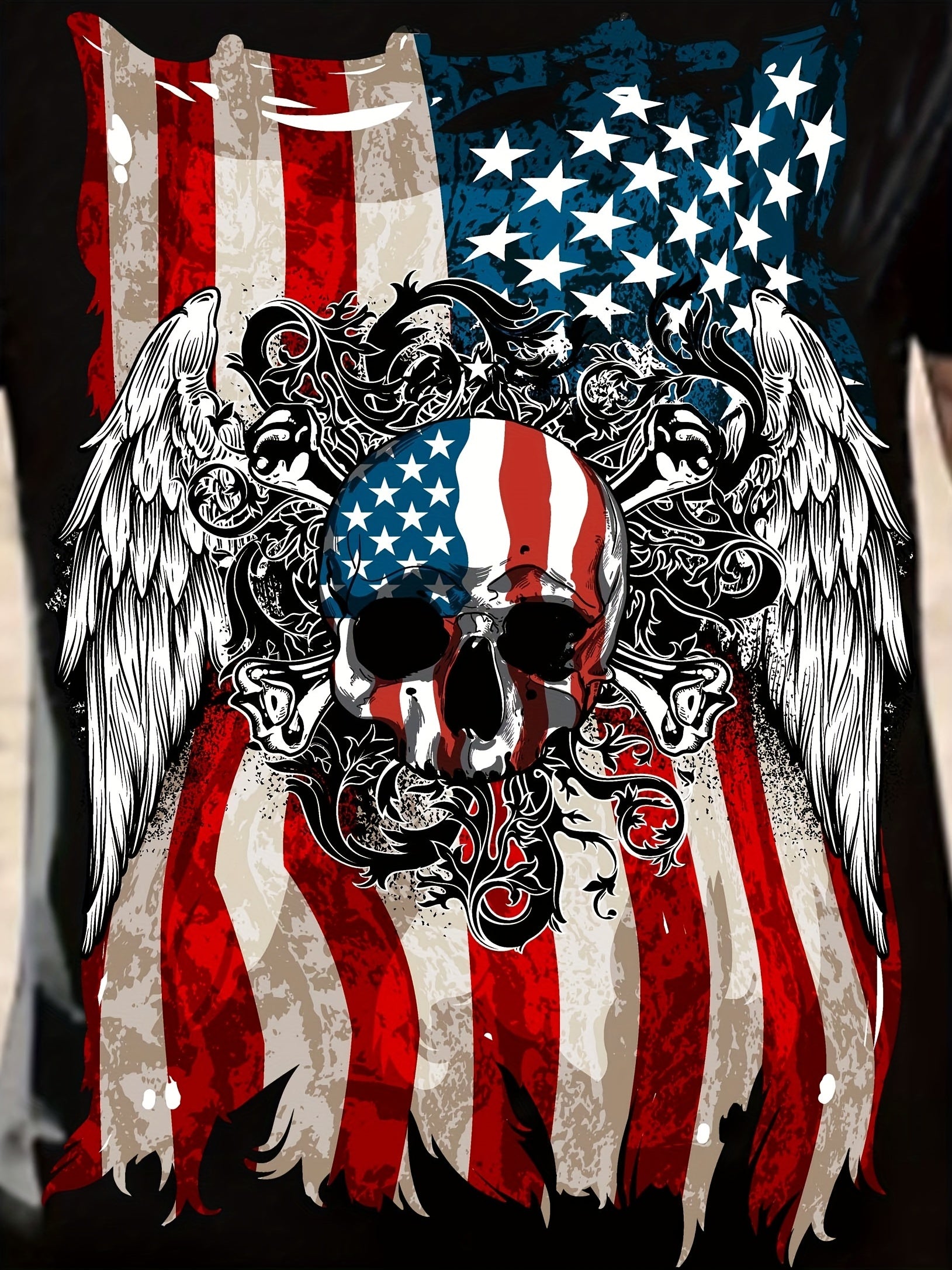 American Flag & Skull Print Tee for Men