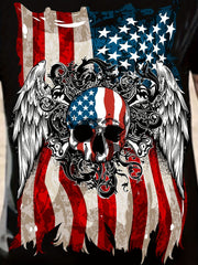 American Flag & Skull Print Tee for Men