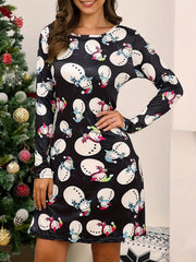 Christmas Dress Women's Plus Cartoon Deer & Snowflake Print