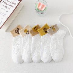 5 Pairs Cartoon Print Socks Comfy Short Socks Women's Stockings