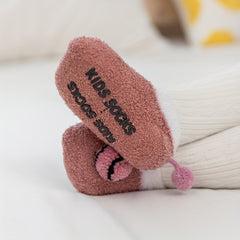 2 Pairs Baby Girls Fleece Warm Socks Cartoon Pattern Anti-Skid Toddlers Socks