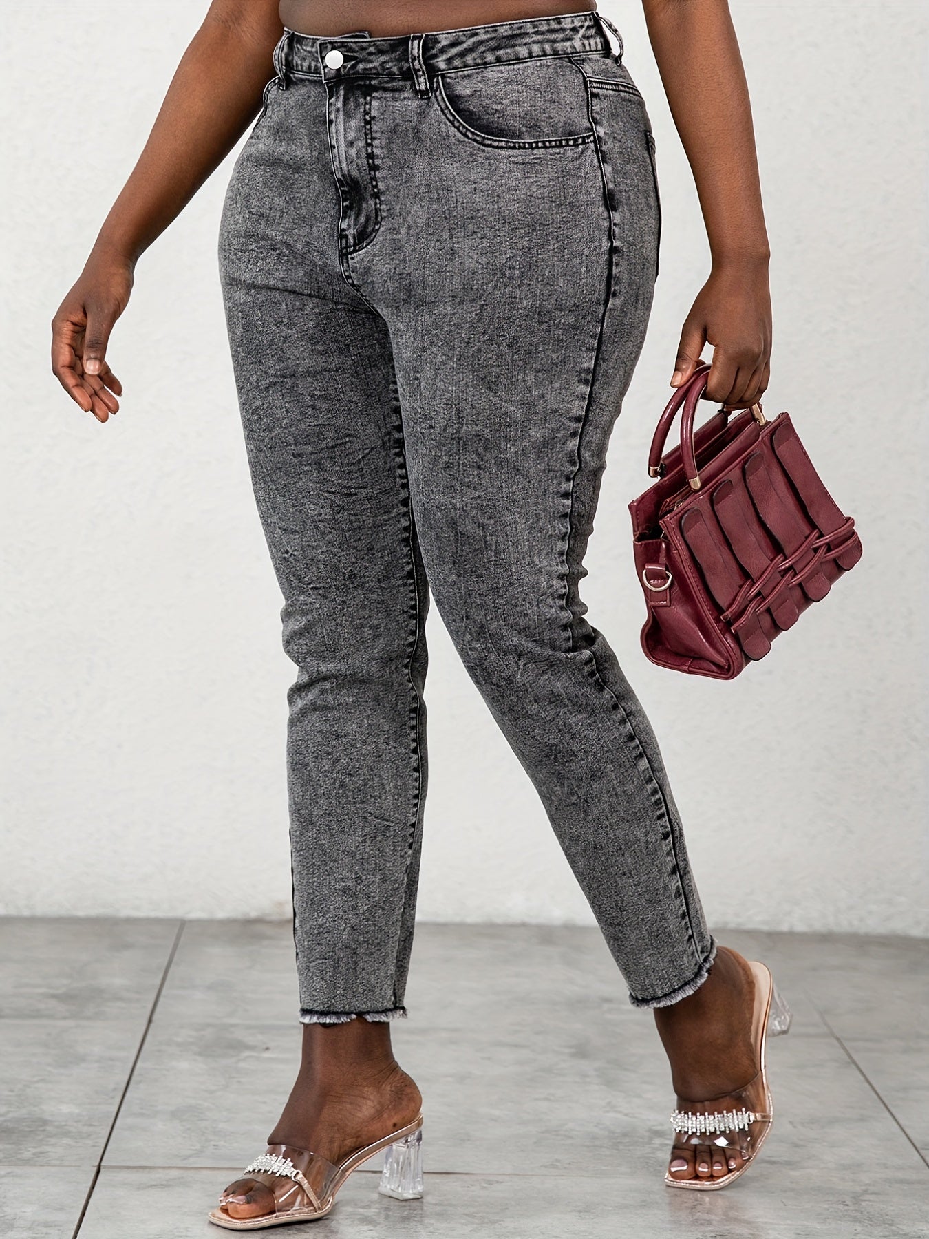 High Waist Button Up Skinny Jeans Women's