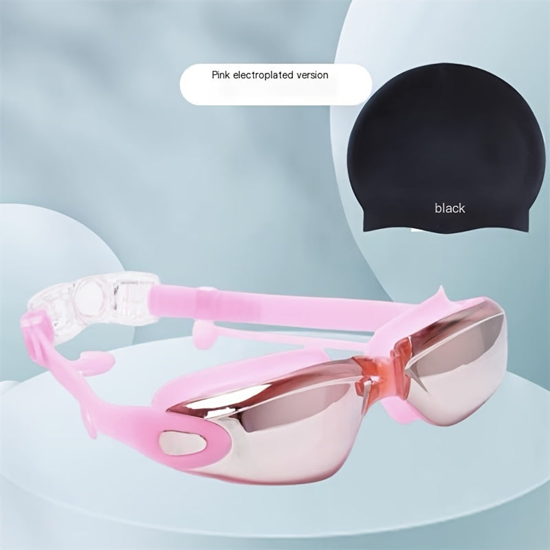 Adult Waterproof Anti-Fog Swimming Goggles with Silicone Cap