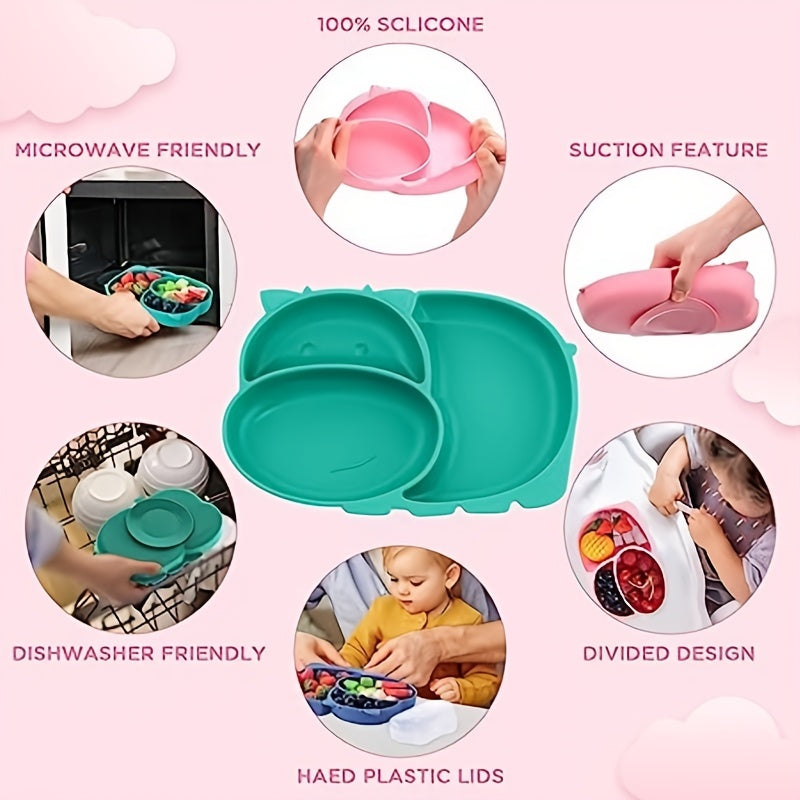 Silicone Divided Plate With Suction Cup, Baby and Toddler Dish