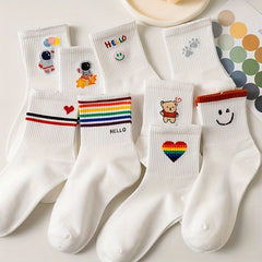 10 Pairs Cartoon Print Socks Women's Mid Tube Stockings