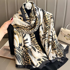 Leopard Print Satin Scarf Classic Oil Painting Pattern Shawl