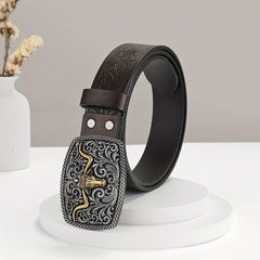 Embossed Leather Belt Retro Casual Waistband For Men