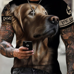 Dog Head Graphic Print Men's Novelty Short Sleeve Street Style T Shirt