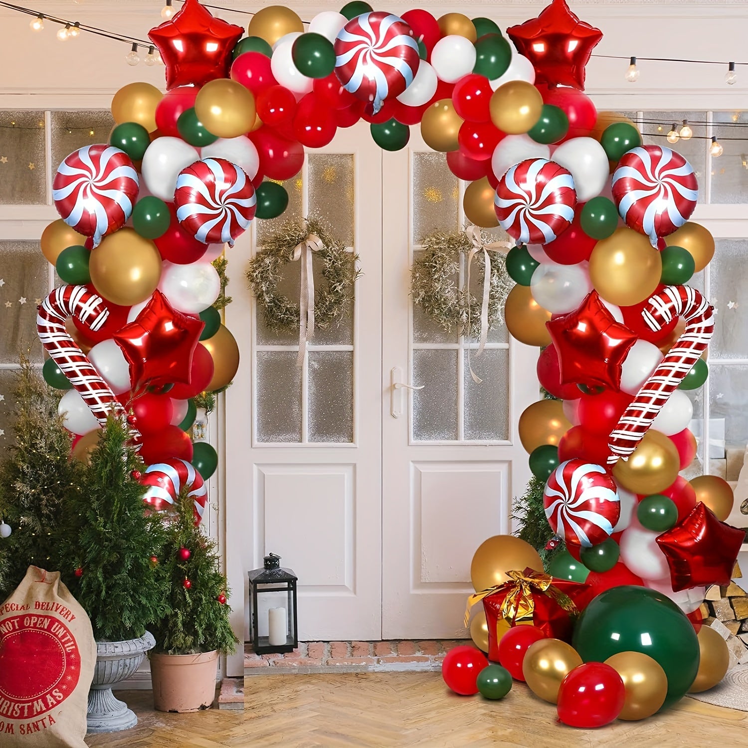 225pcs Christmas Balloon Garland Arch Kit - Candy, Cane, Latex, Star Balloons