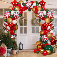 225pcs Christmas Balloon Garland Arch Kit - Candy, Cane, Latex, Star Balloons