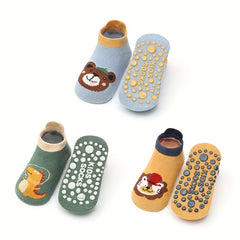 3 Pairs Baby Girls Cartoon Socks Breathable Comfy Anti Skid Trampoline Socks