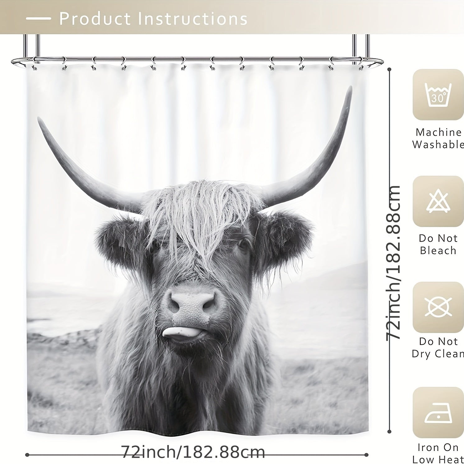 Highland Cow Shower Curtain with 12 Hooks
