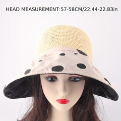 Beige UV Protection Sun Hat Large Brim Breathable Bucket Hat Strap Bowknot