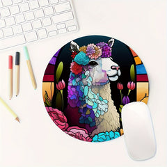 Stained Glass Alpaca Llama Round Mouse Mat Mouse Pad 7.87x7.87x0.1inch