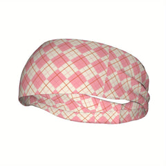 Men's Vintage Plaid Headband Soft Pink & Grid Pattern Breathable Comfort Fit