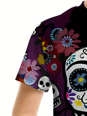 Boys Skull Floral Print T-shirt Short Sleeve Crew Neck Top