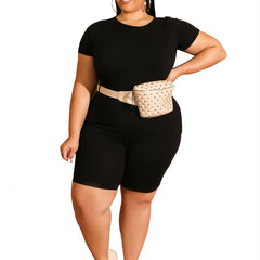 Solid Top & High Waist Skinny Shorts Set Women's Plus Co ords