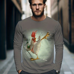 Chicken 3D Print Men's Long Sleeve Graphic T-shirt for Summer
