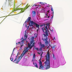 Purple Flower Print Scarf Hijab Shawl Windproof Head Wraps Bandana Women
