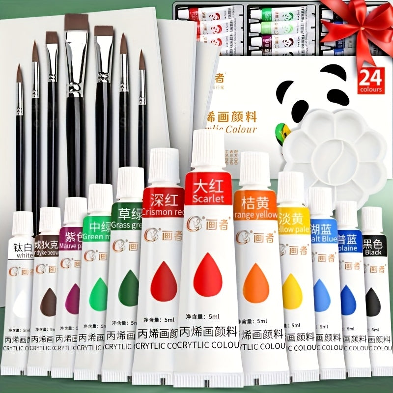 Acrylic Paint Set with Brushes, Paper, Palette & Pigment for Various Surfaces