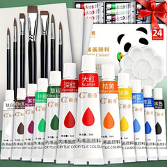Acrylic Paint Set with Brushes, Paper, Palette & Pigment for Various Surfaces