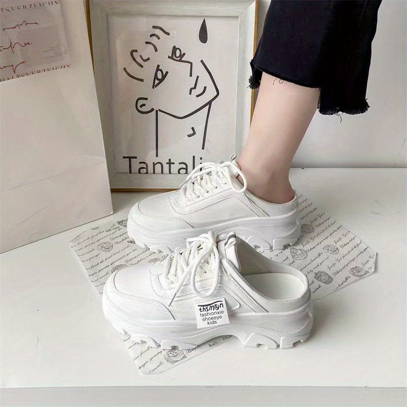 Women's Platform Mule Sneakers Lace Up Outdoor Shoes