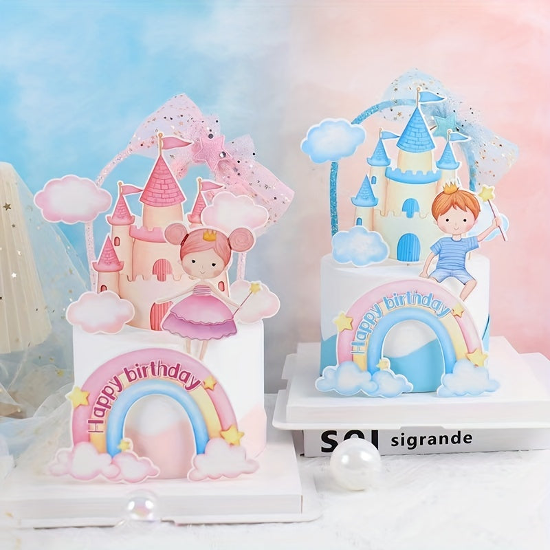 Rainbow Clouds Castle Cake Insert Party Decorations
