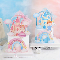 Rainbow Clouds Castle Cake Insert Party Decorations