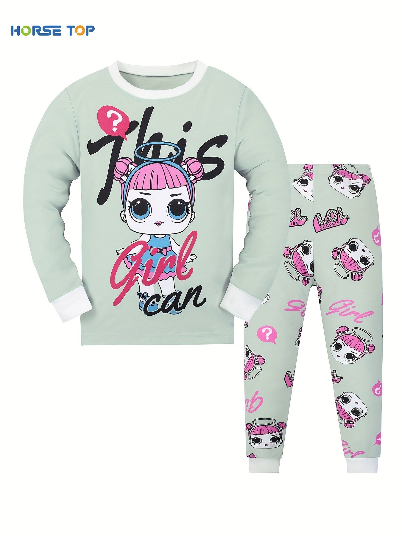 Girl's 2pcs Pajama Set Long Sleeve Top & Pants Loungewear Comfy PJ Set