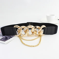 Women's Gold Waist Chain Belt Dress Accessory Elastic Waistband