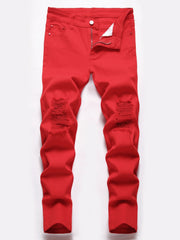 Boys Red Ripped Distressed Skinny Stretch Jeans