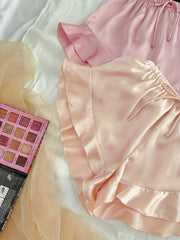 Ruffle Satin Sleep Shorts Women's Loungewear