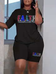 Rhinestone Letter Crop Top & Shorts 2 Piece Set
