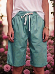 Dual Pockets Drawstring Bermuda Shorts for Women