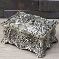 Vintage Jewelry Box Antique Silvery Trinket Box Rectangular Treasure Chest