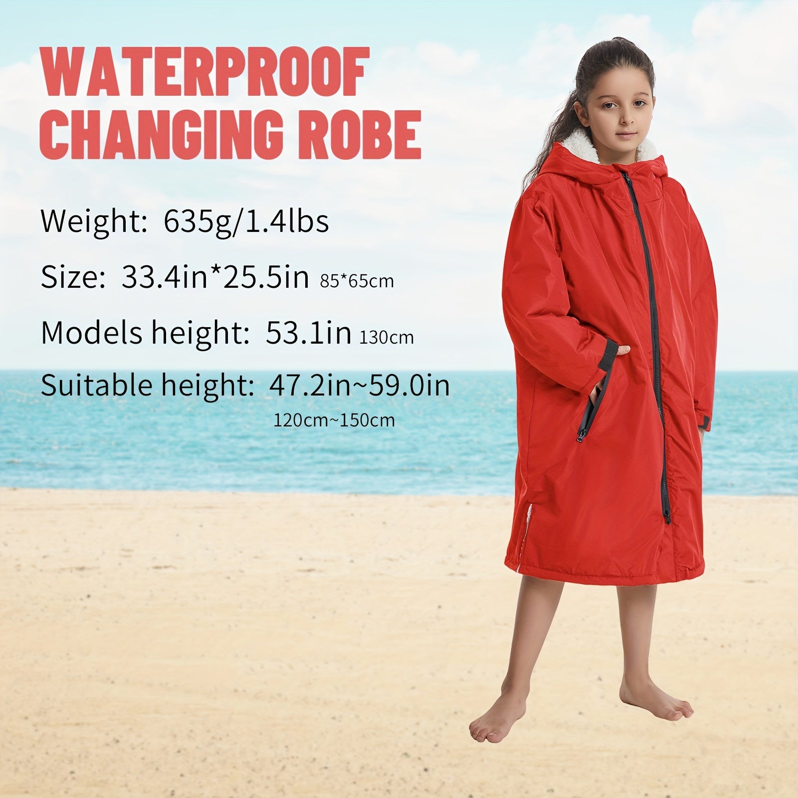 Kids Waterproof Changing Robe w/ Pockets - Warm & Windproof