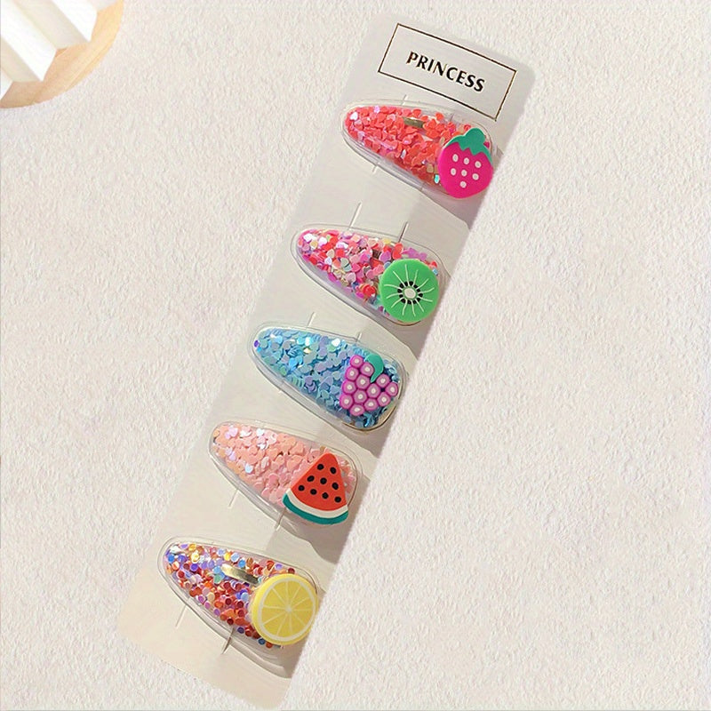 5pcs Cartoon Sequin Hair Clips Set for Girls, Holiday Party Gift