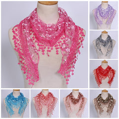Floral Scarf Lace Hollow Out Solid Tassel Shawl Triangular Scarf