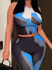 Women's Plus Tie Dye Tank Crop Top & Leggings Set