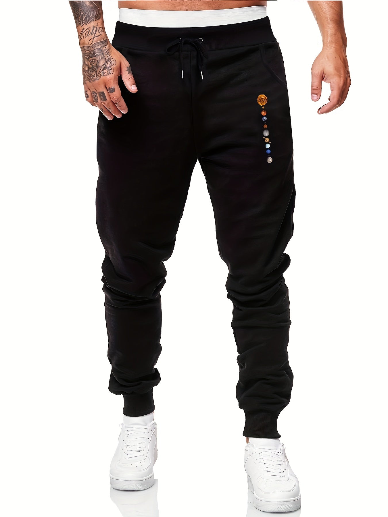Men s Planets Print Drawstring Fleece Sweatpants