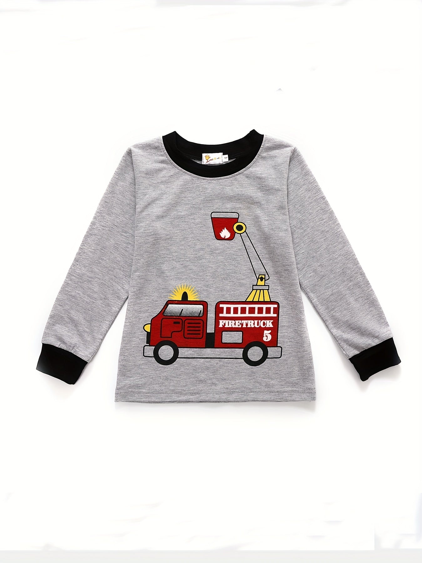 Boys Fire Truck Pajama Set Long Sleeve Top & Pants