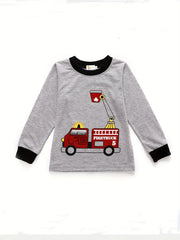 Boys Fire Truck Pajama Set Long Sleeve Top & Pants
