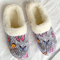 Women's Colorful Butterfly Print Warm Hole Slippers