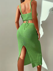Waffle Print Tank Top & Bodycon Skirt Set