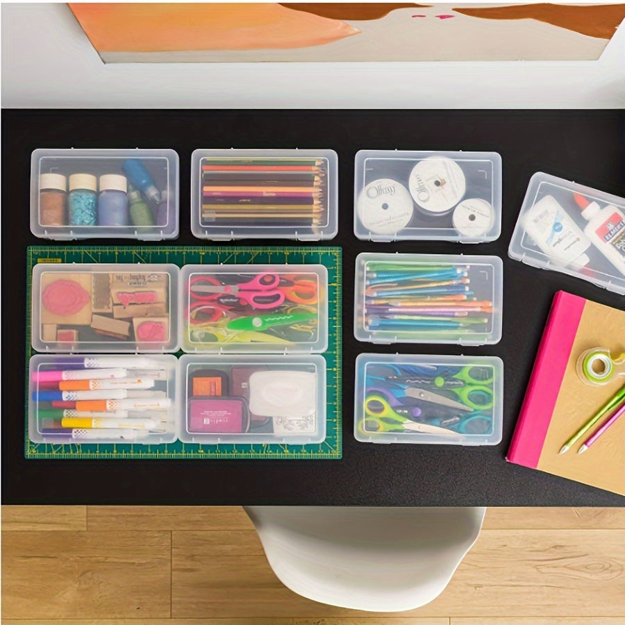 2pcs Transparent Storage Box with Snap Closure Pen Case