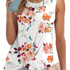 Floral Tank Top Twist Front Sleeveless Summer Casual Wear